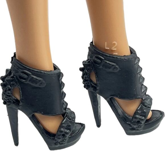Mattel Barbie Fashionistas Platform Black Heels Open Toe Textured Shoes - Picture 1 of 5
